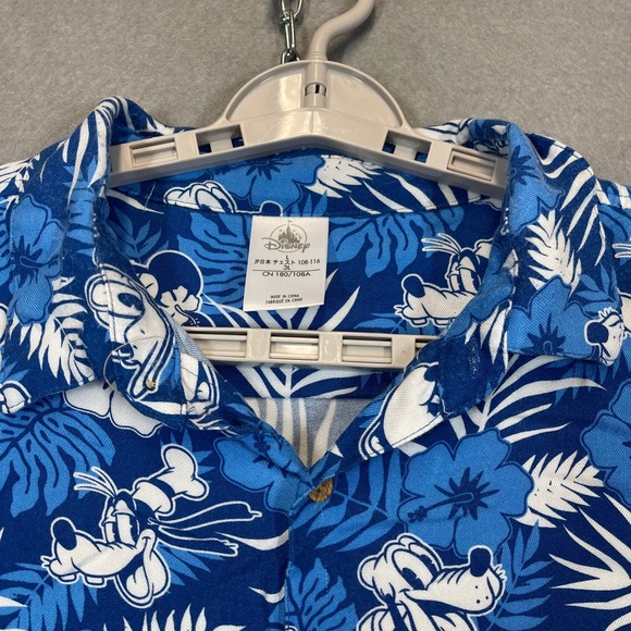 Disney Shirt Men Large Blue Aloha Hawaiian Tropical Hibiscus Flowers Mickey - Picture 2 of 12